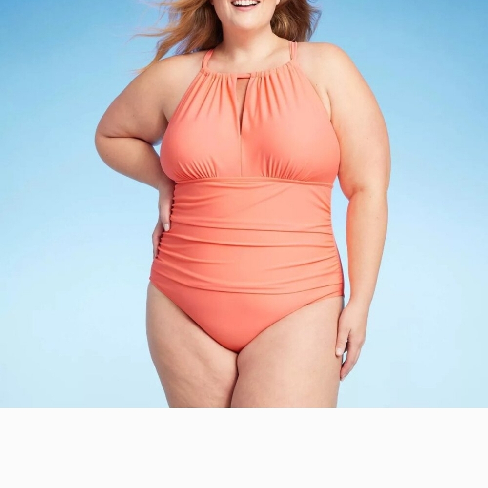 Target Coral One-Piece Swimsuit with Ruched Details